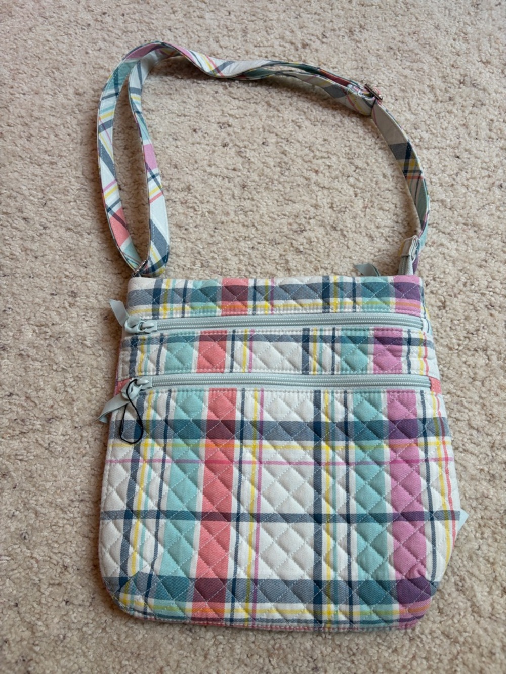 Vera Bradley Quilted Crossbody in Pastel Plaid (Mint, Pink, Yellow, Navy)